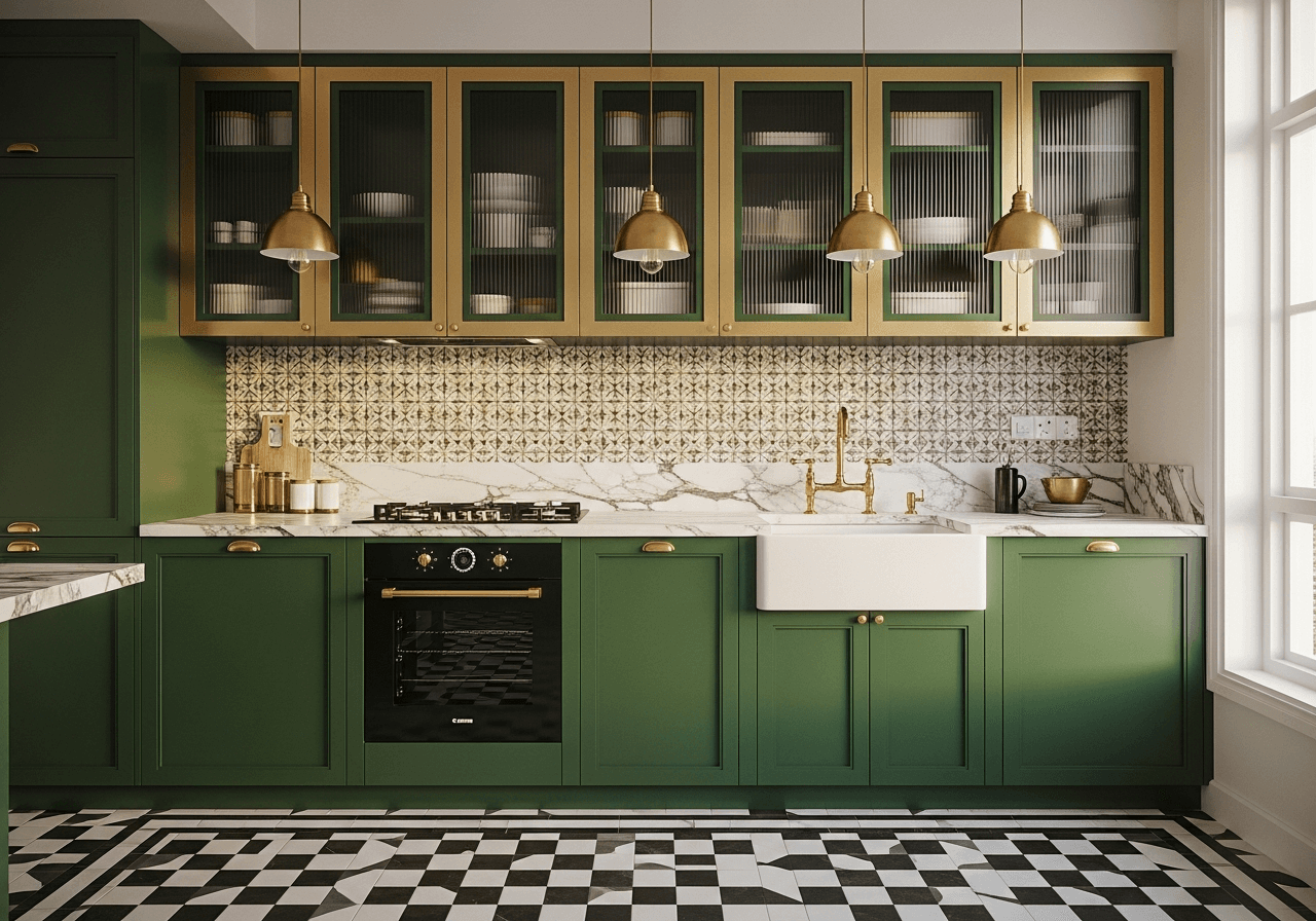 Executive HDB Kitchen in Art Deco Singapore style — AI design by ElumiHome