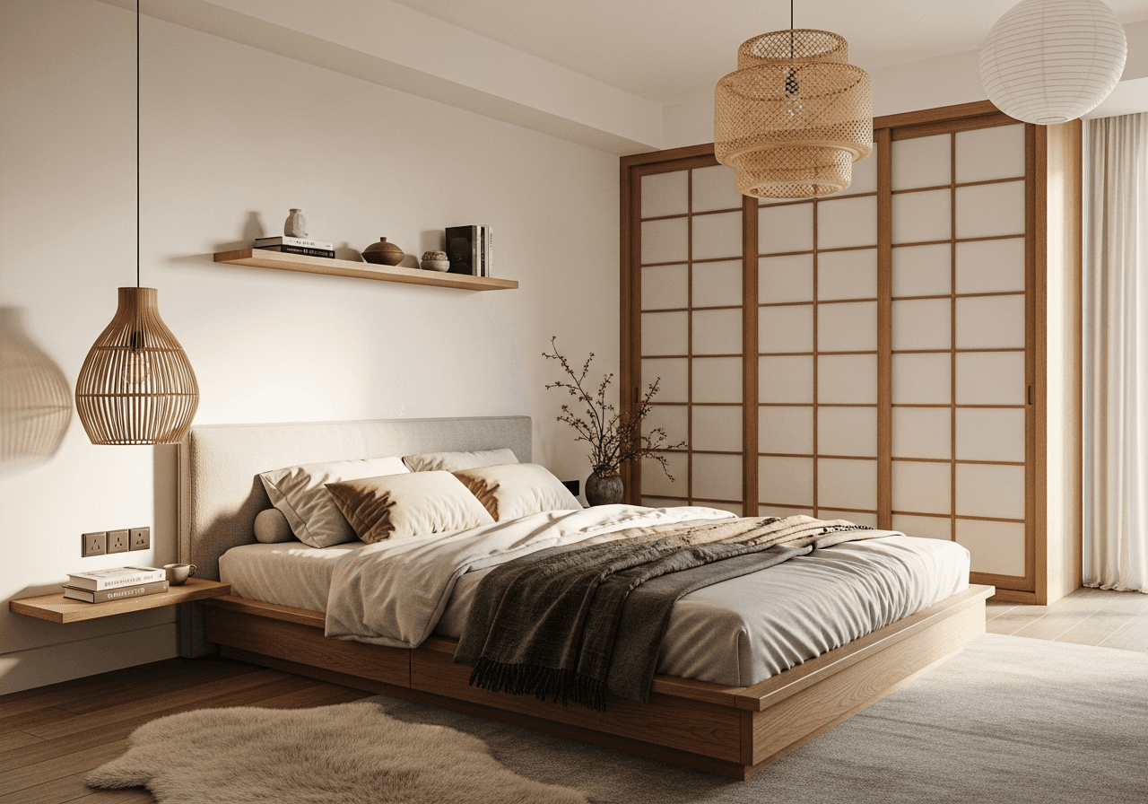 Executive HDB Master Bedroom in Japandi style — AI design by ElumiHome