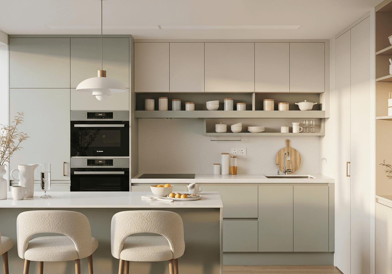 2-Room Flexi HDB Kitchen in Korean Minimalist style — AI design by ElumiHome