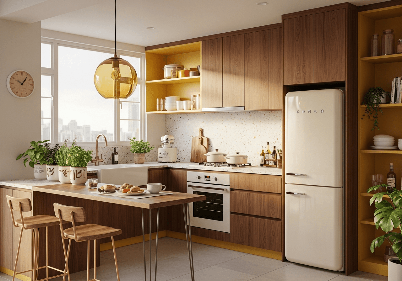 Mid-Century Modern Tropical Kitchen design Singapore