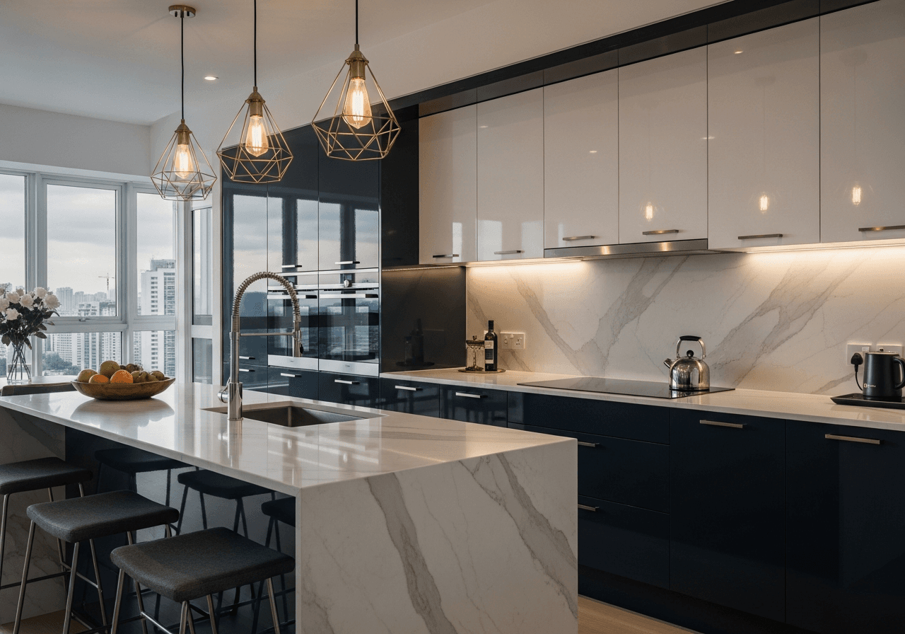 4-Room HDB Kitchen in Modern Contemporary style — AI design by ElumiHome