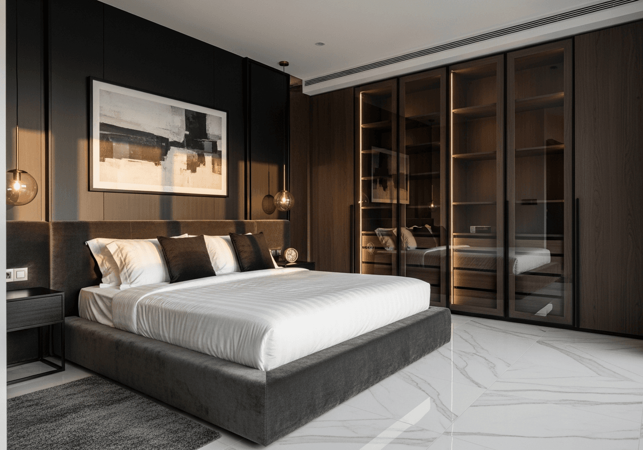4-Room HDB Master Bedroom in Modern Contemporary style — AI design by ElumiHome