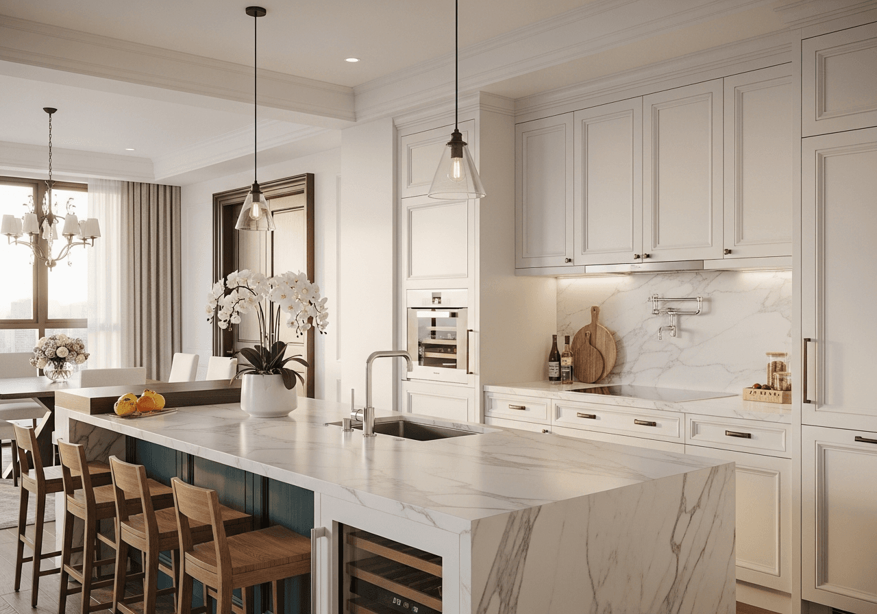 Executive HDB Kitchen in Resort Living style — AI design by ElumiHome