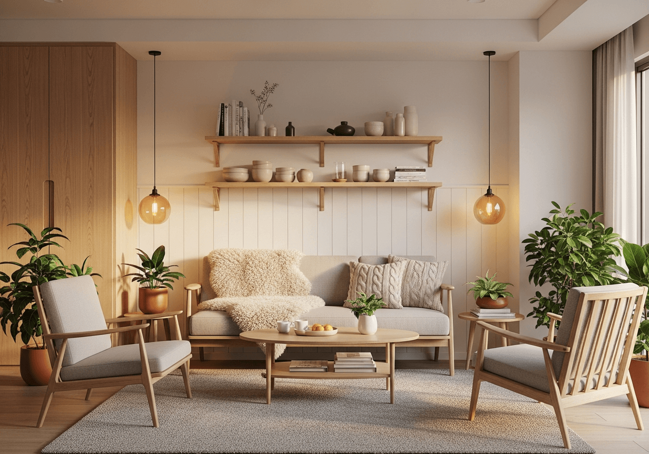 scandinavian warm design for 47 sqm 2-room flexi HDB living room