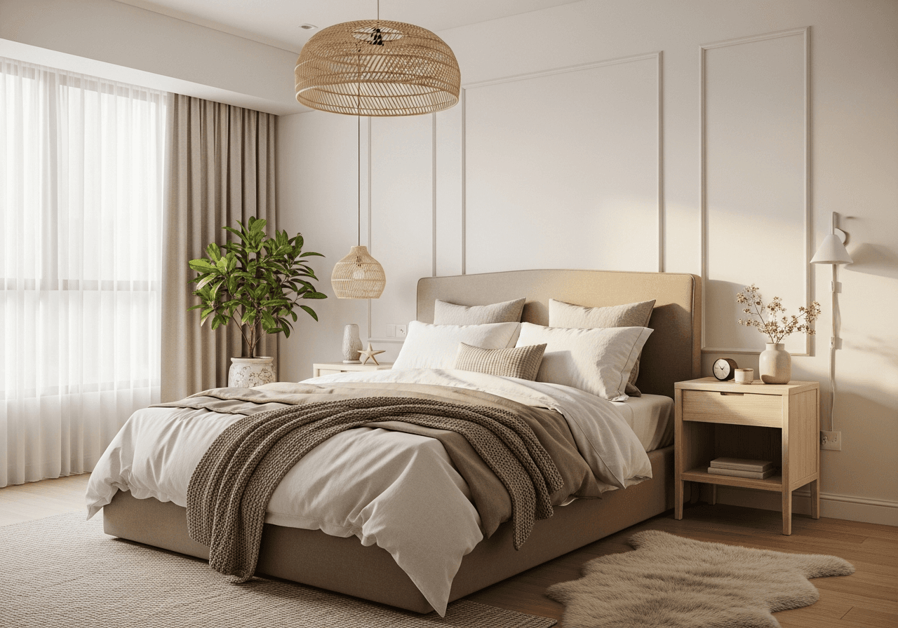 Scandinavian Warm Master Bedroom design Singapore