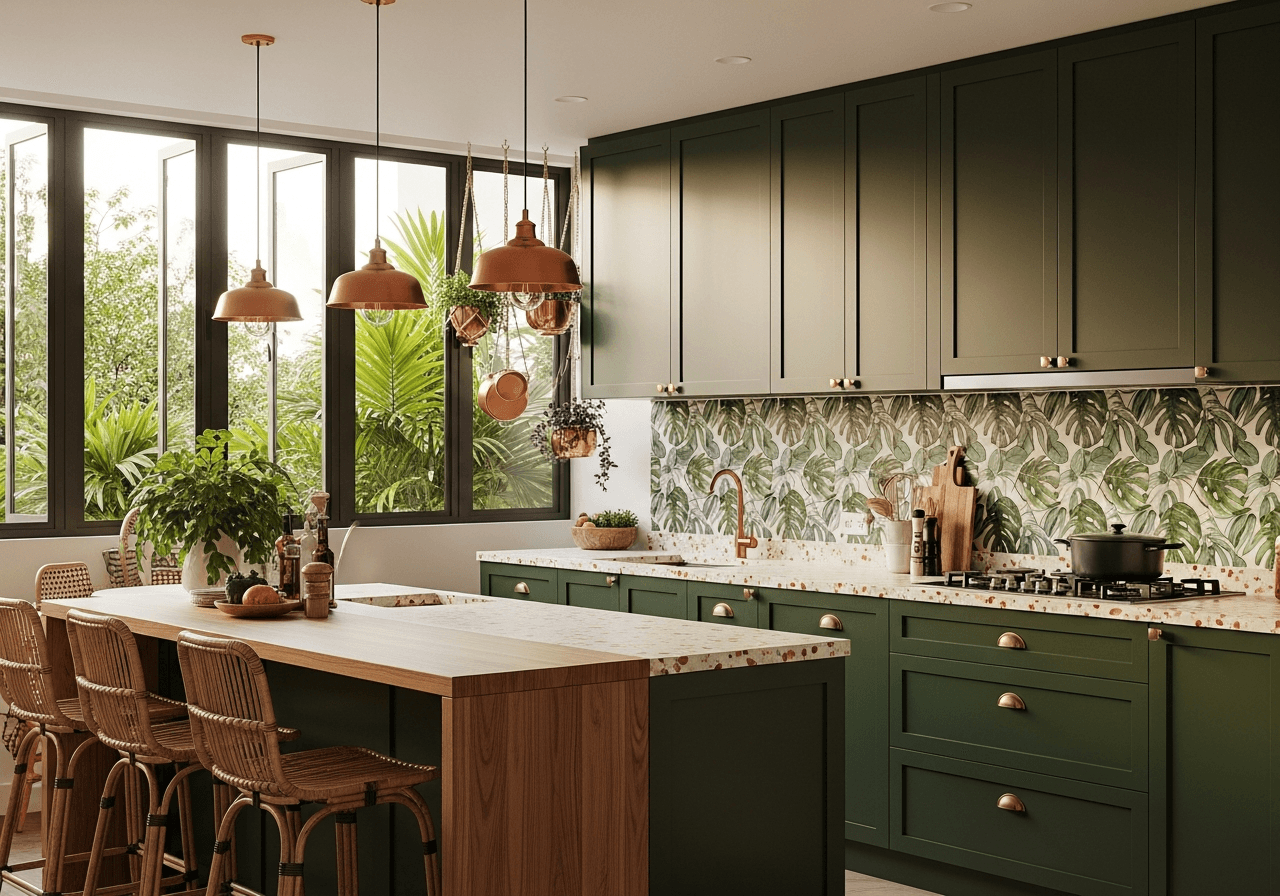 4-Room HDB Kitchen in Tropical Modern style — AI design by ElumiHome