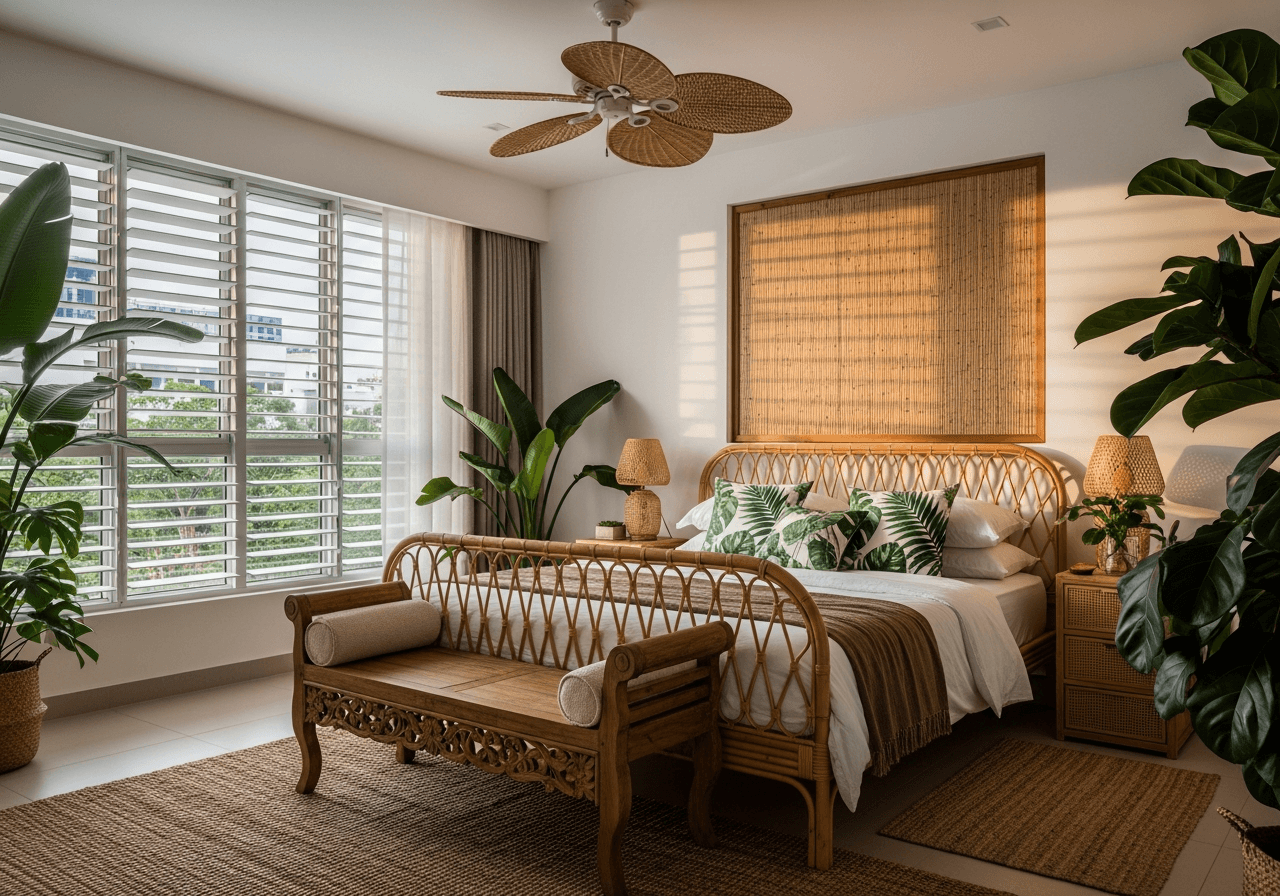 3-Room HDB Master Bedroom in Tropical Modern style — AI design by ElumiHome